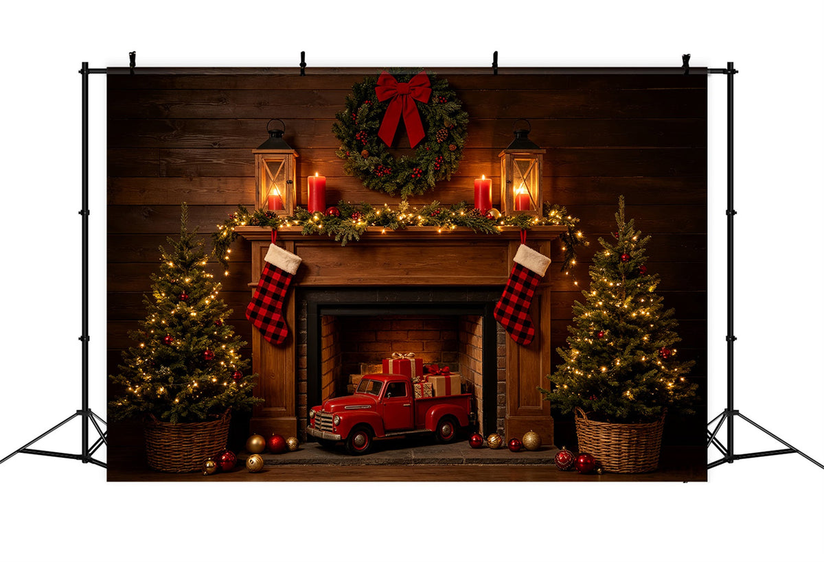 Fond De Cheminée De Noël Camion-Cheminée Rustique Décor De Noël De L'Ouest CSH69-81