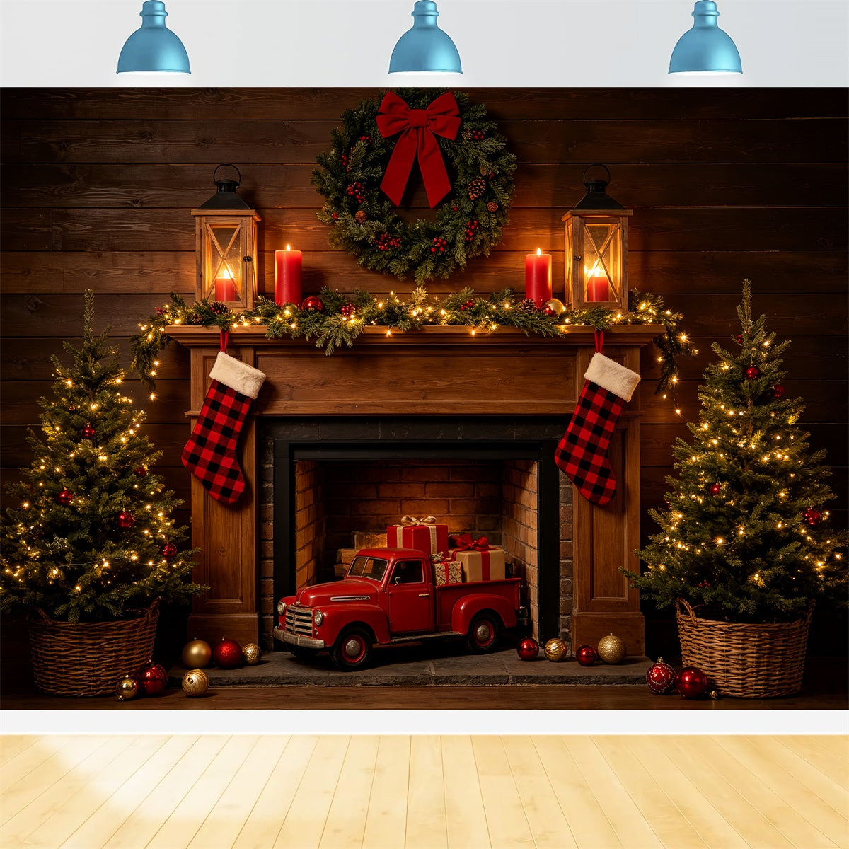 Fond De Cheminée De Noël Camion-Cheminée Rustique Décor De Noël De L'Ouest CSH69-81