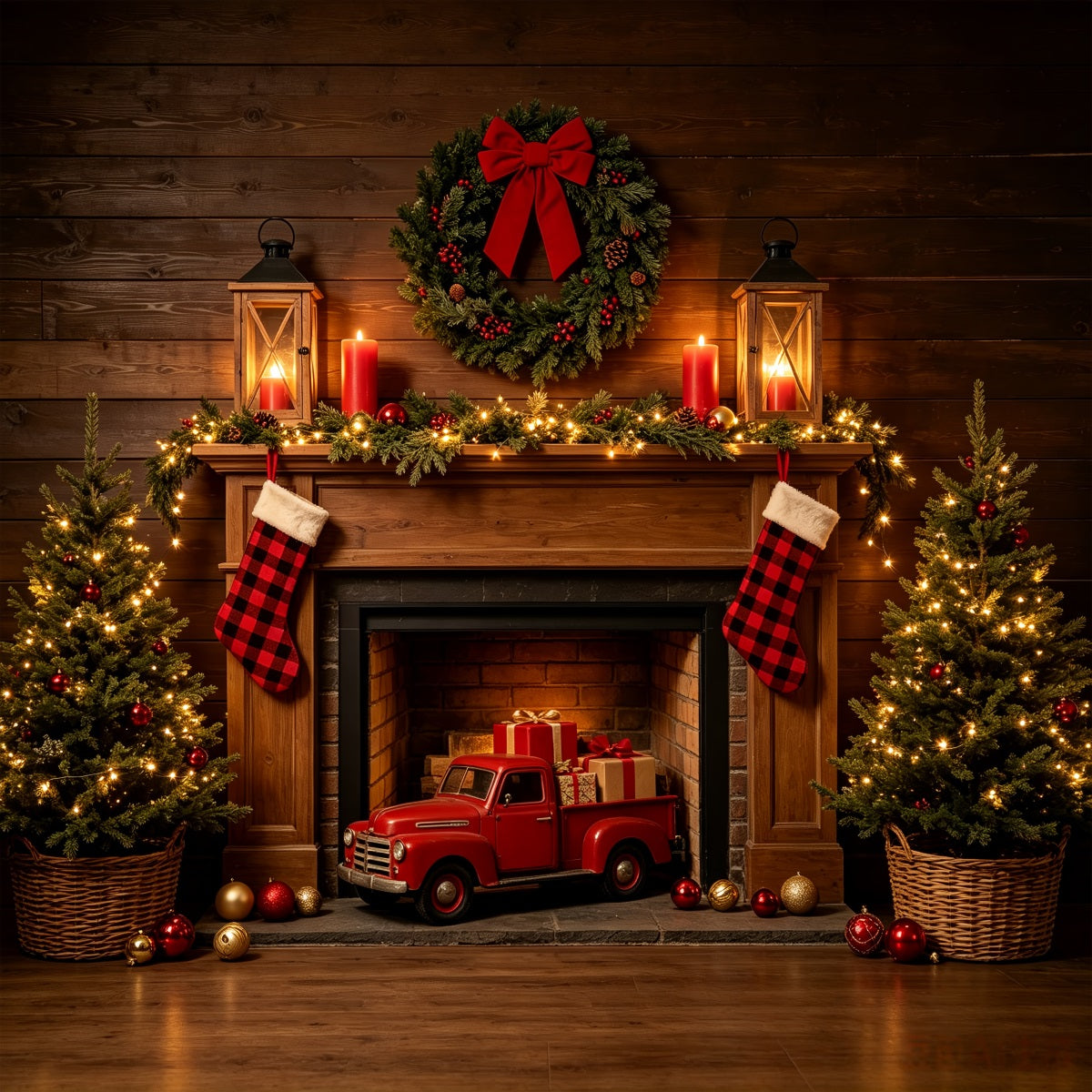 Fond De Cheminée De Noël Camion-Cheminée Rustique Décor De Noël De L'Ouest CSH69-81