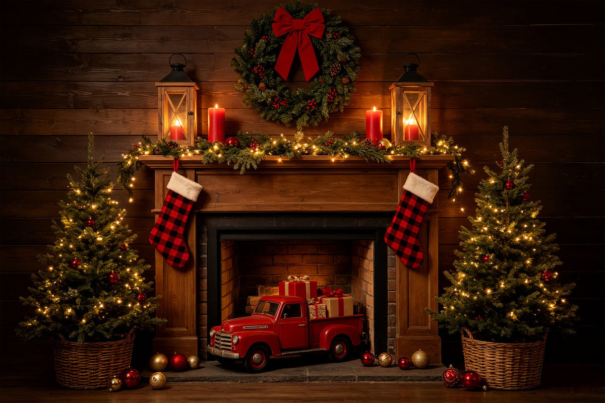 Fond De Cheminée De Noël Camion-Cheminée Rustique Décor De Noël De L'Ouest CSH69-81