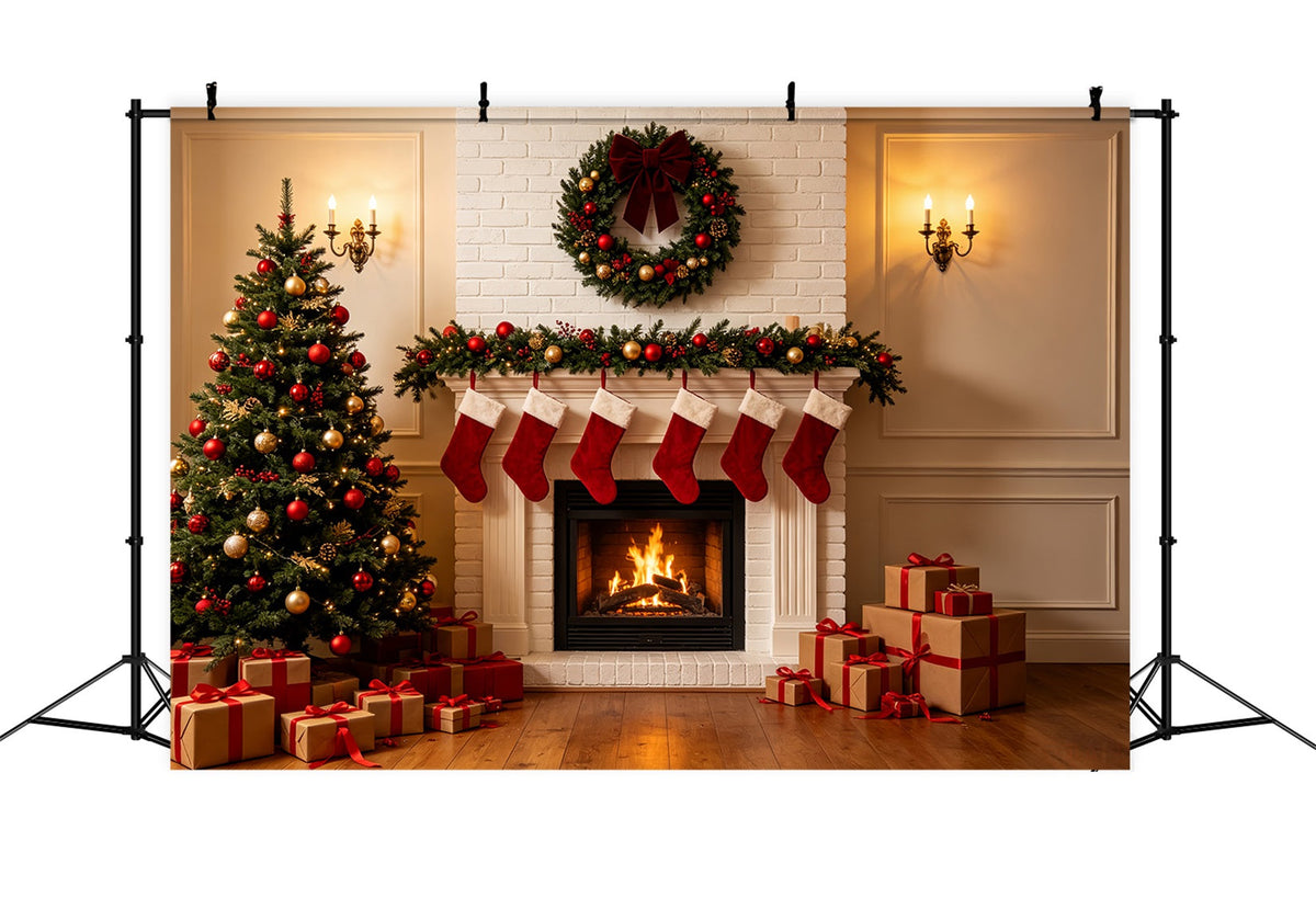 Fond De Cheminée De Noël Manteau De Cheminée Blanc Classique Décors Photo De Noël CSH69-82
