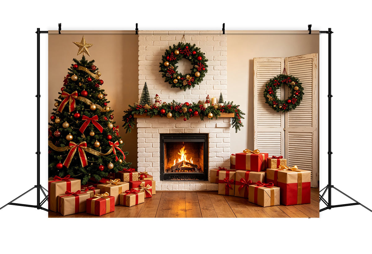 Fond De Cheminée De Noël Décoration De Cheminée En Briques Blanches Décor De Noël CSH69-84