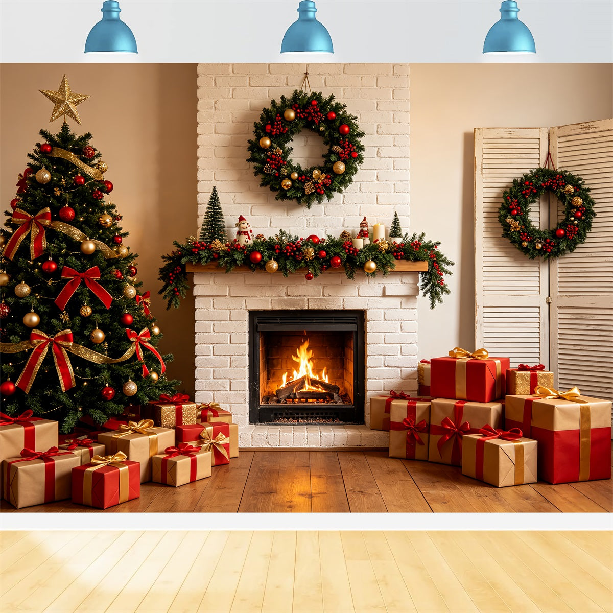 Fond De Cheminée De Noël Décoration De Cheminée En Briques Blanches Décor De Noël CSH69-84