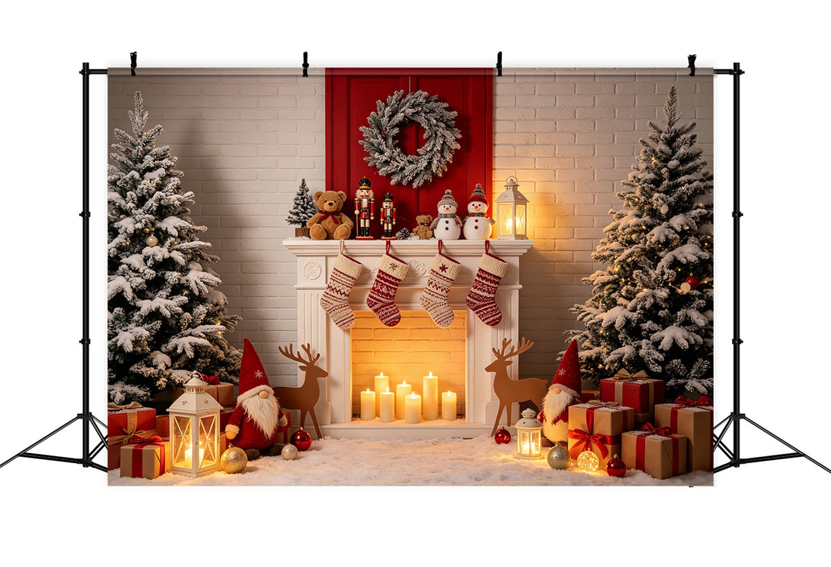 Fond De Cheminée De Noël Présentoir De Bas Douillet Fond Photo De Noël CSH69-93