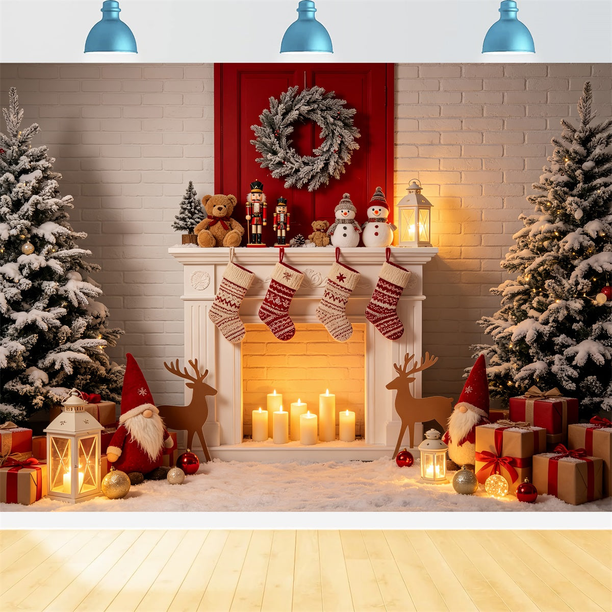 Fond De Cheminée De Noël Présentoir De Bas Douillet Fond Photo De Noël CSH69-93