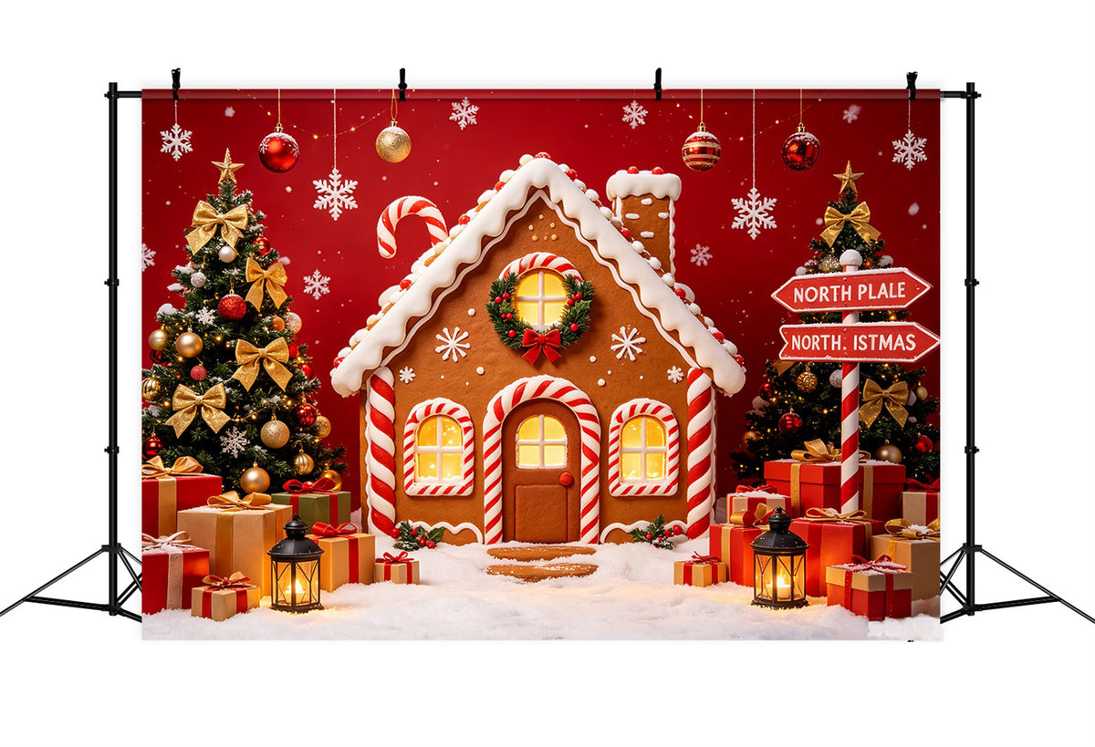 Fond Photo Du Pôle Nord Présentoir À Cadeaux Maison En Pain D'Épice Fond Du Pôle Nord CSH69-95