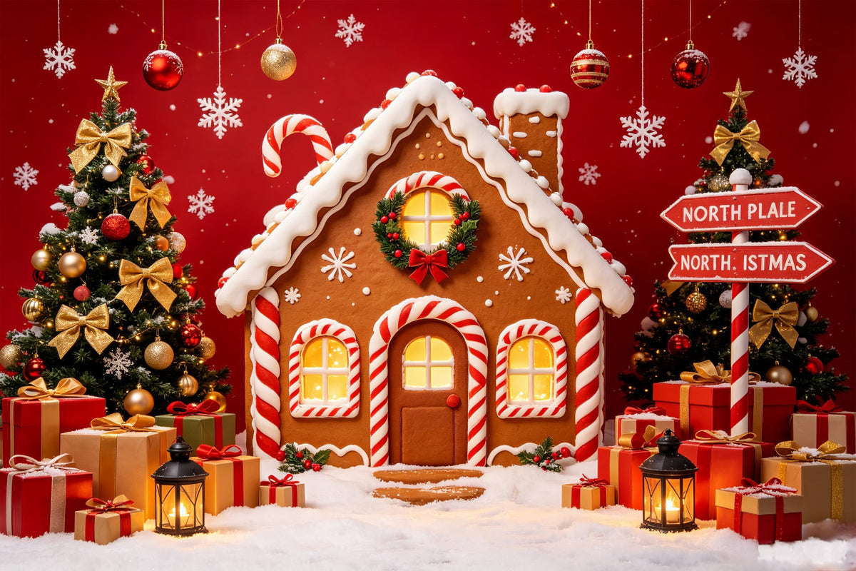 Fond Photo Du Pôle Nord Présentoir À Cadeaux Maison En Pain D'Épice Fond Du Pôle Nord CSH69-95
