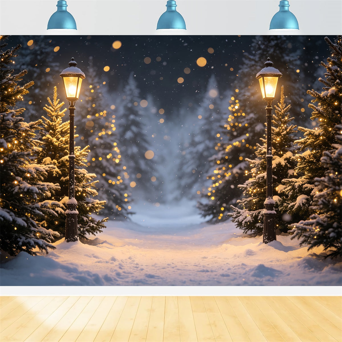 Fond Photo De Noël Haute Résolution Sentier De La Forêt Des Lanternes Enneigées Décor CSH69-96