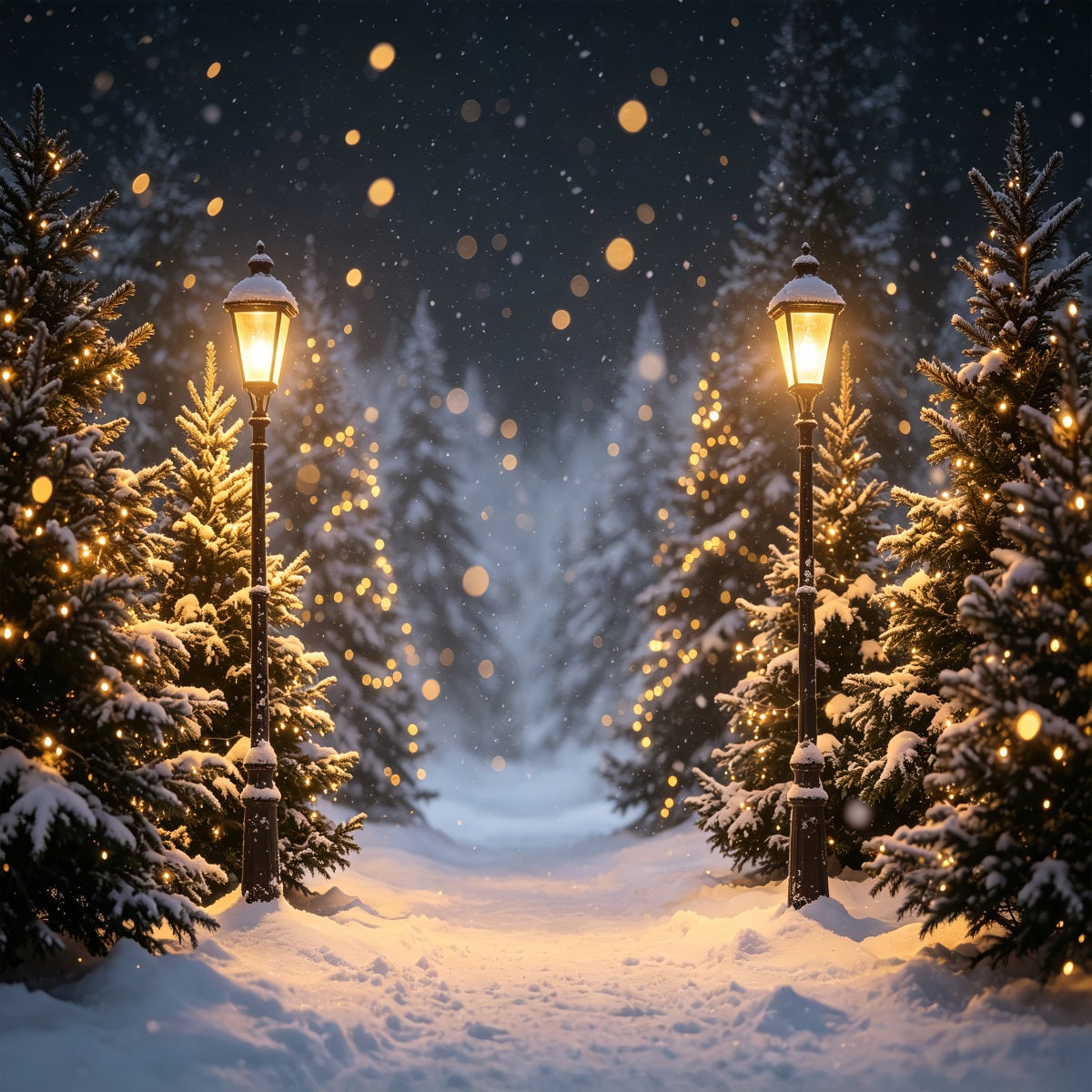 Fond Photo De Noël Haute Résolution Sentier De La Forêt Des Lanternes Enneigées Décor CSH69-96