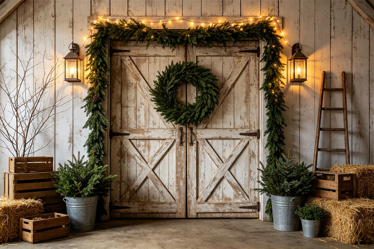 Décor De Noël De L'Ouest Couronne De Grange Blanche Rustique Décor De Noël Extérieur CSH69-97
