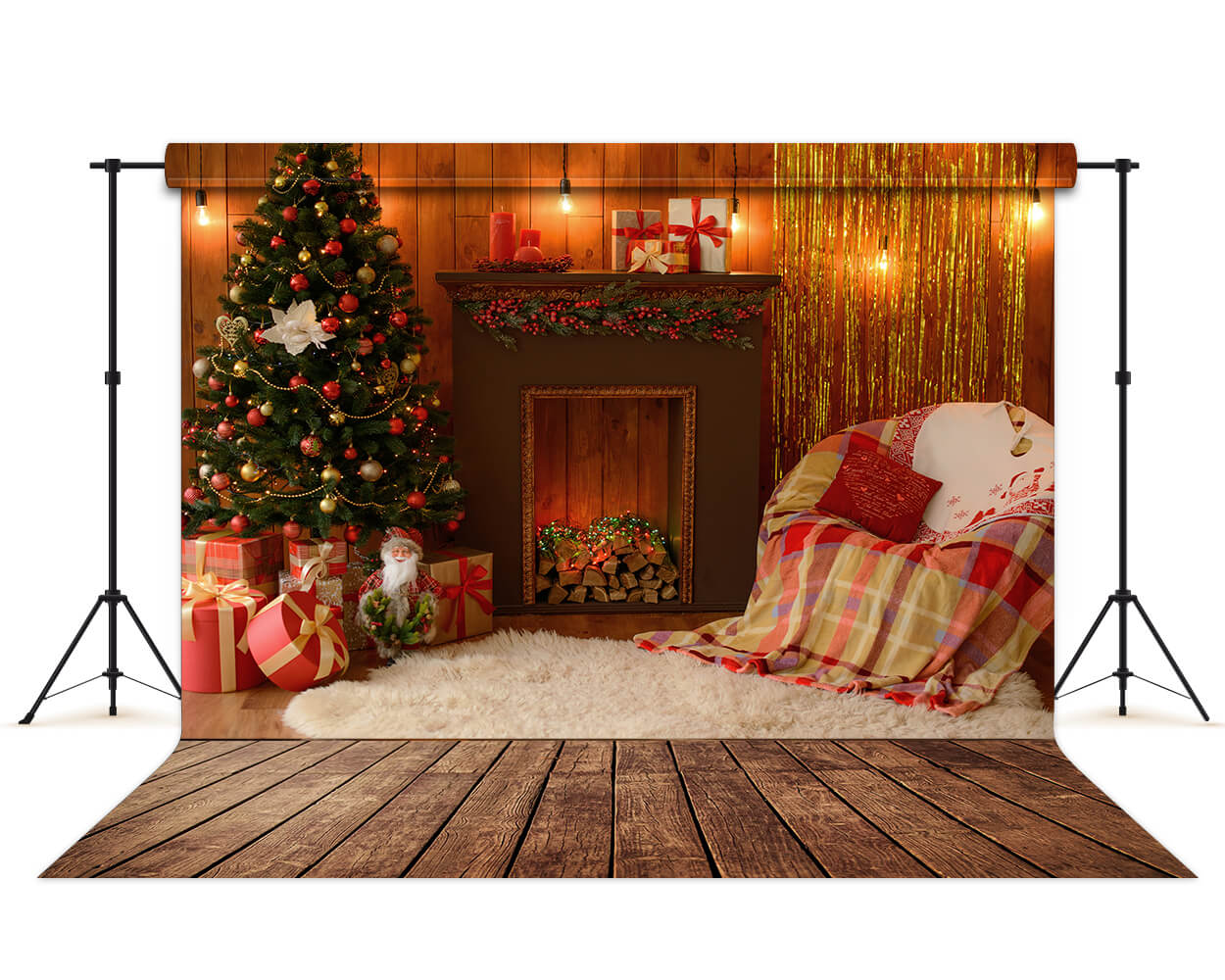 Toile de fond de photographie de cheminée de cadeau de canapé de Noël DBD-H19192