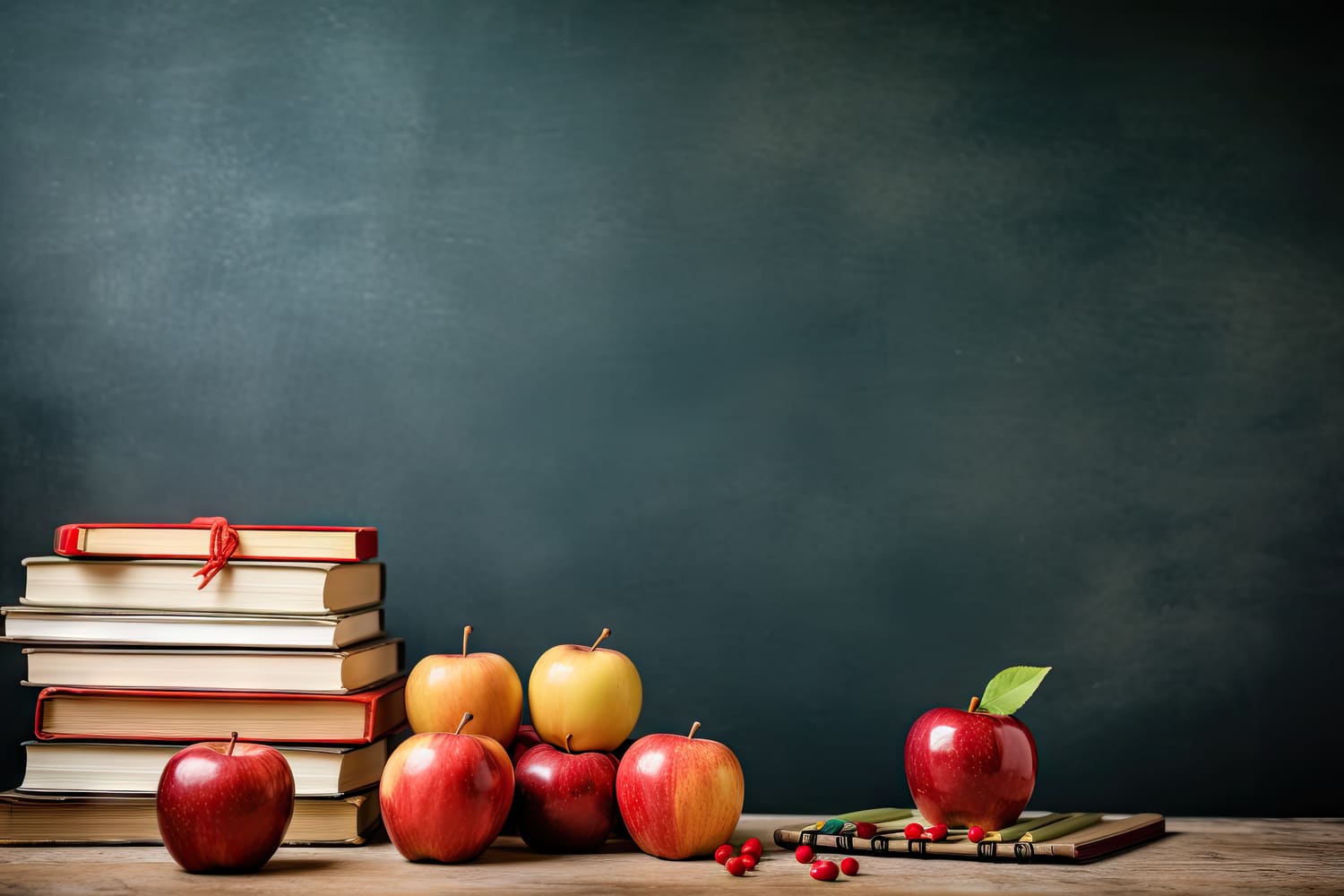 Toile de Fond de Tableau Noir avec Livres et Pommes pour la Rentrée Scolaire DBD7-21