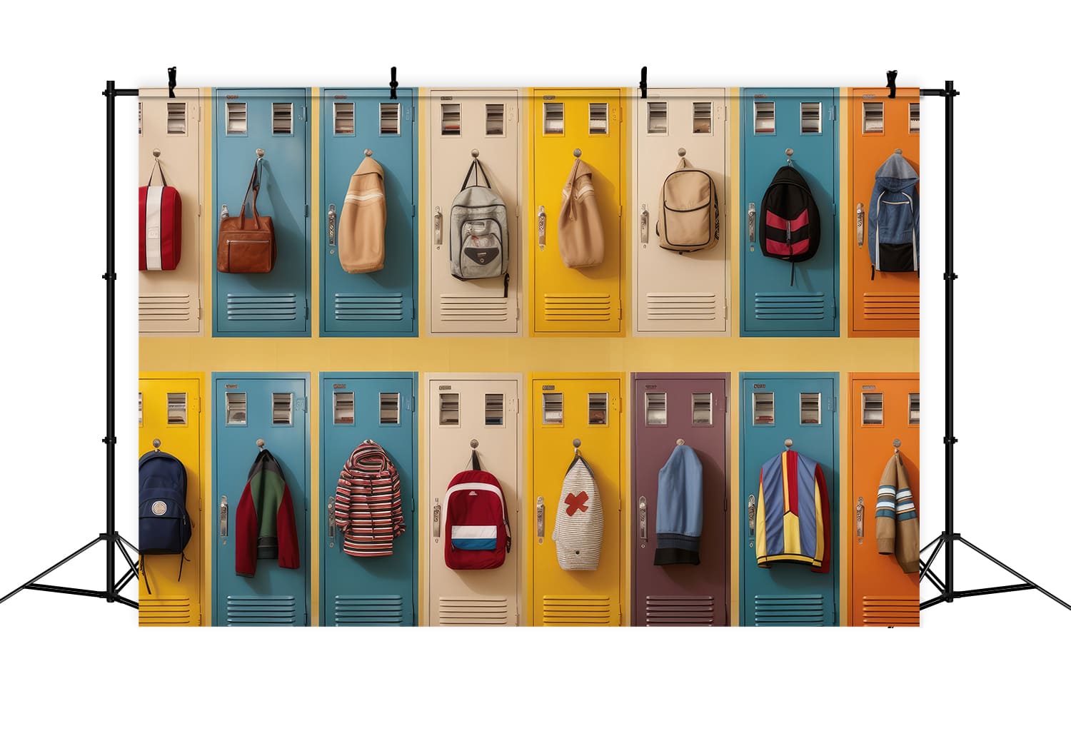 Toile de Fond de Couloir d'École avec Casiers et Cartables DBD7-30