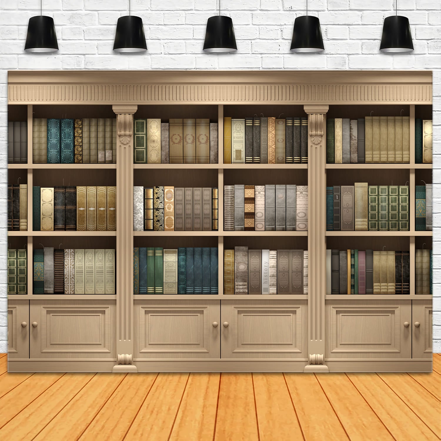 Toile de Fond de Bibliothèque en Bois sur Mur pour la Rentrée Scolaire DBD7-44