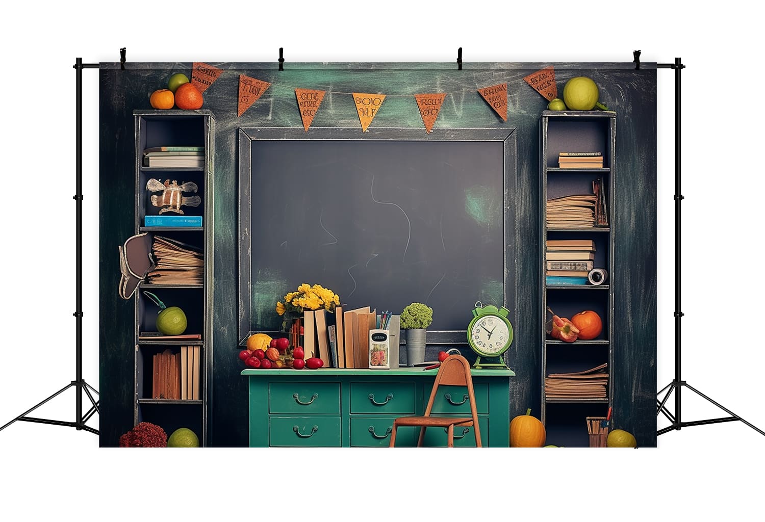 Toile de Fond de Réveil et Fruits sur Bureau pour la Rentrée Scolaire DBD7-50