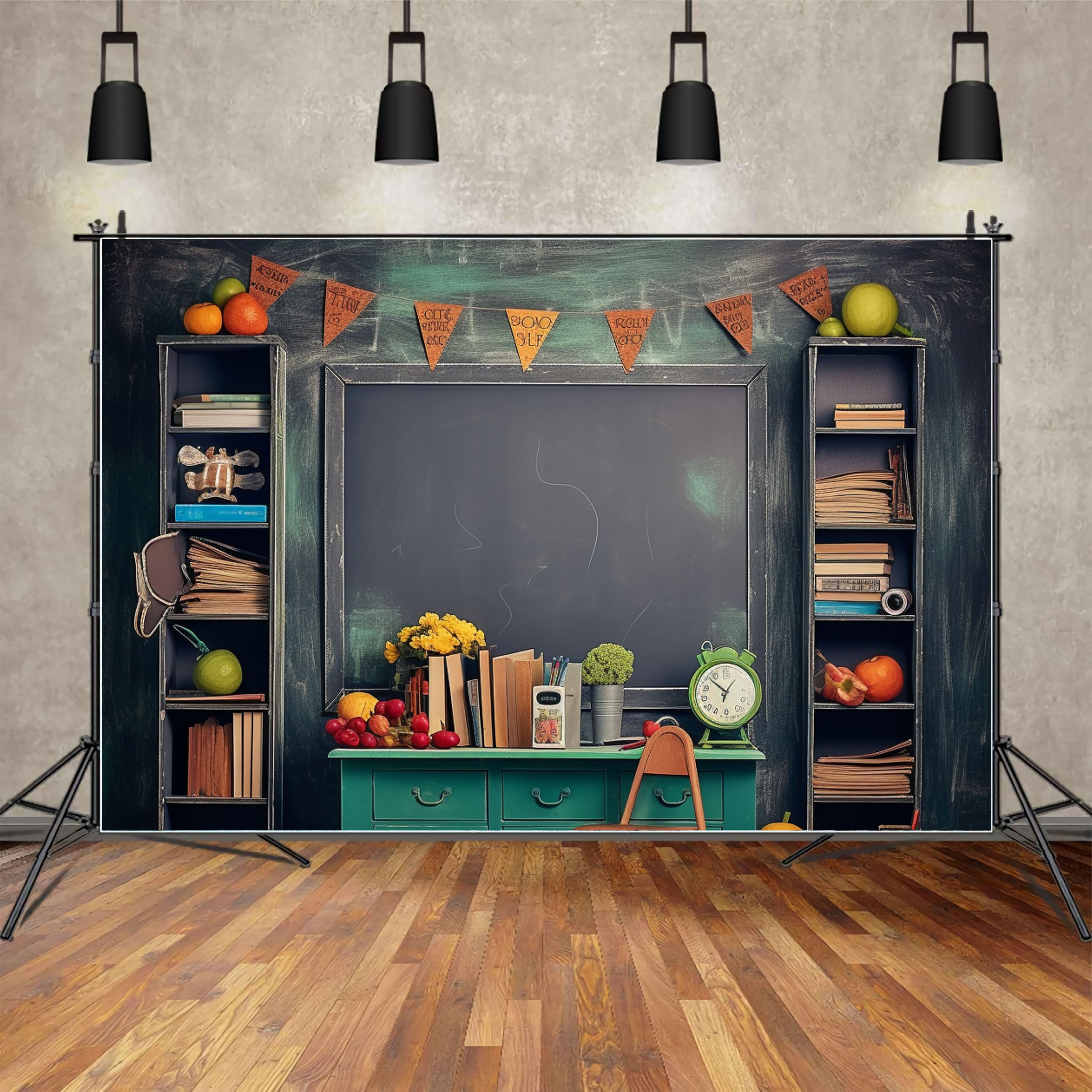 Toile de Fond de Réveil et Fruits sur Bureau pour la Rentrée Scolaire DBD7-50