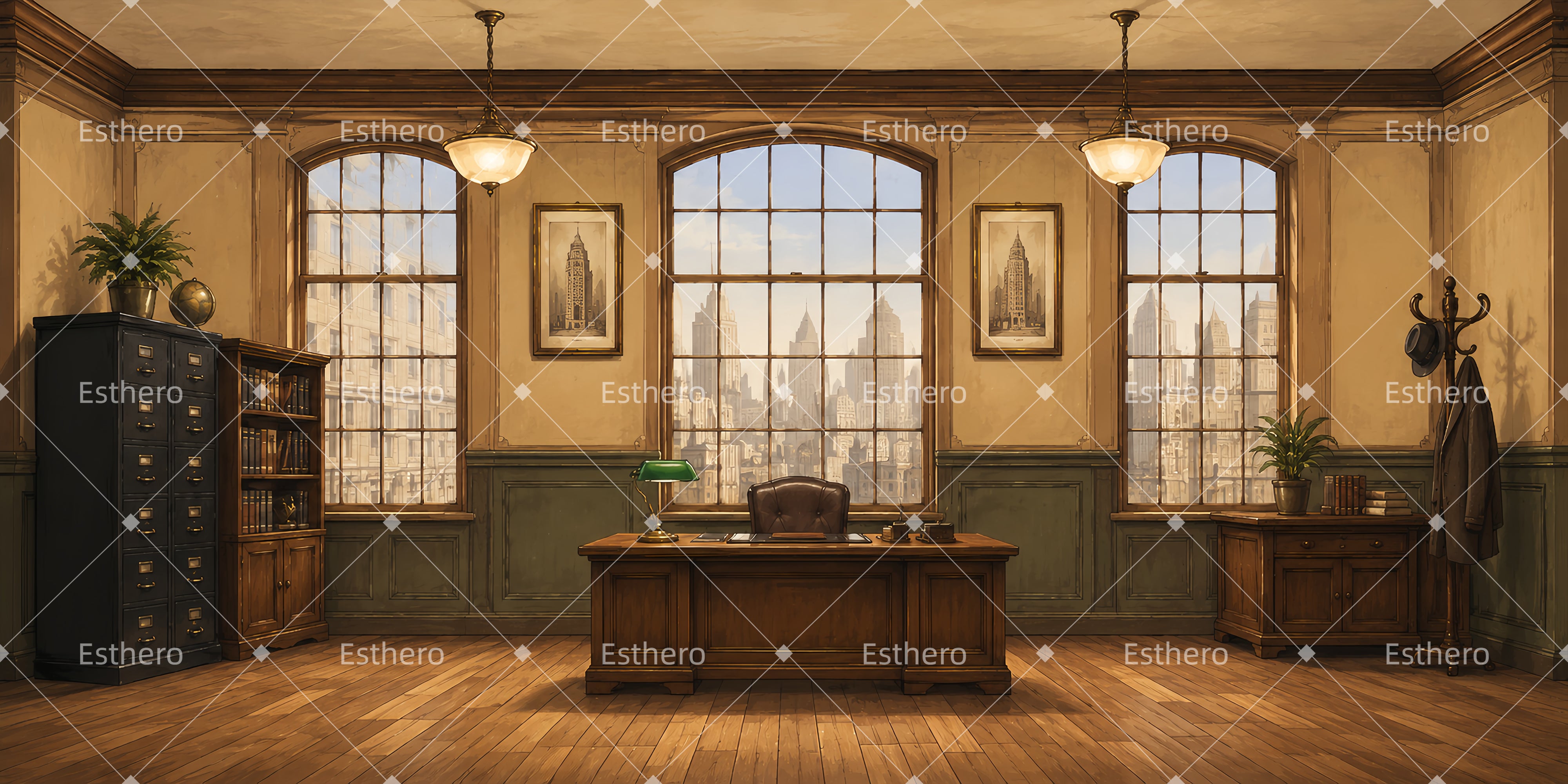 Toile de fond du bureau du directeur pour pièce de théâtre DLS65-T15