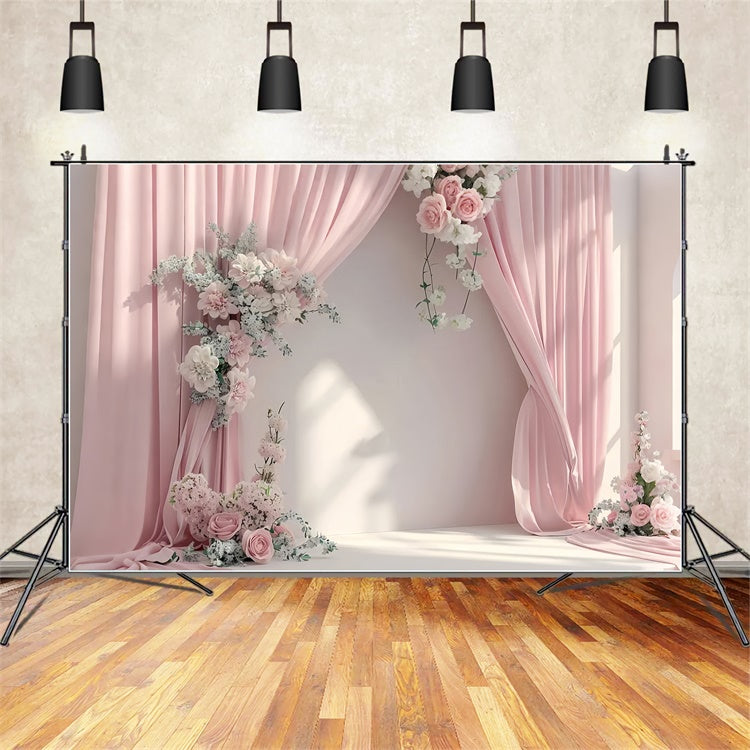 Toile de Fond Photo Fête des Mères Drapé Floral Rose Clair GQ2-100
