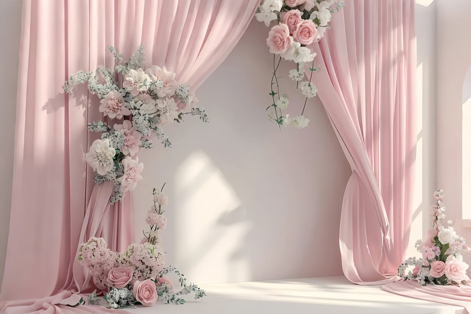Toile de Fond Photo Fête des Mères Drapé Floral Rose Clair GQ2-100