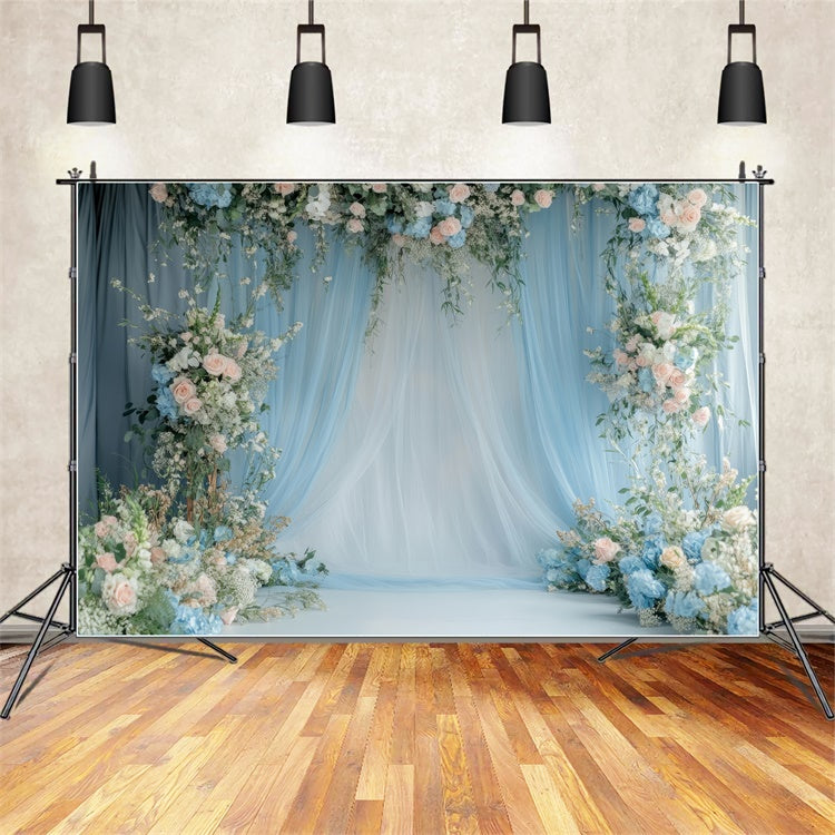 Toiles de Fond Fête des Mères Drapé Floral Bleu Rêveur GQ2-104