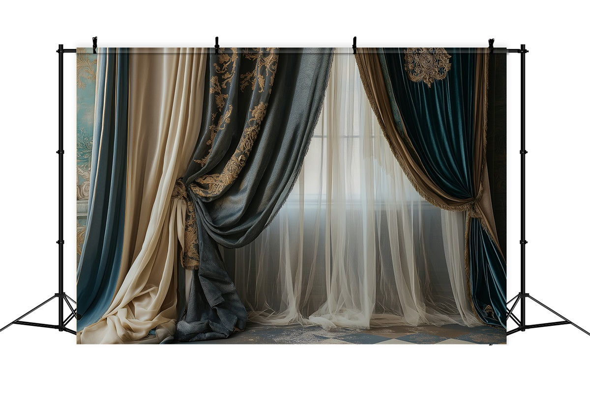 Toile de Fond Fête des Mères Rideau Brodé Doré Opulent GQ2-107