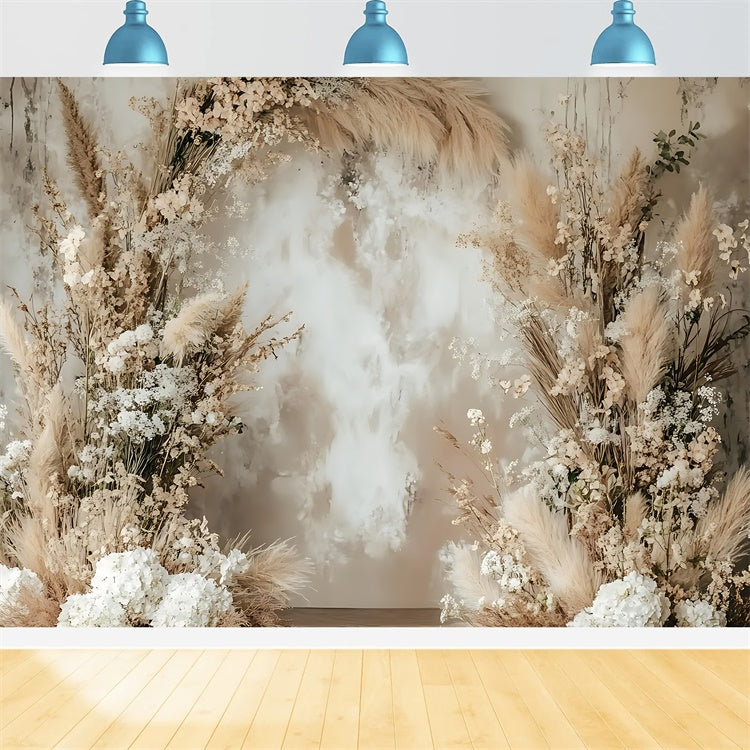 Toile de Fond Boho Arcs Rustiques Pampas Floral Blanc GQ2-12