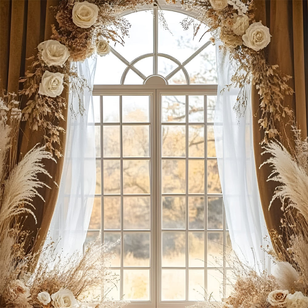 Toiles de Fond pour la Fête des Mères Arche de Roses Blanches Élégante GQ2-120