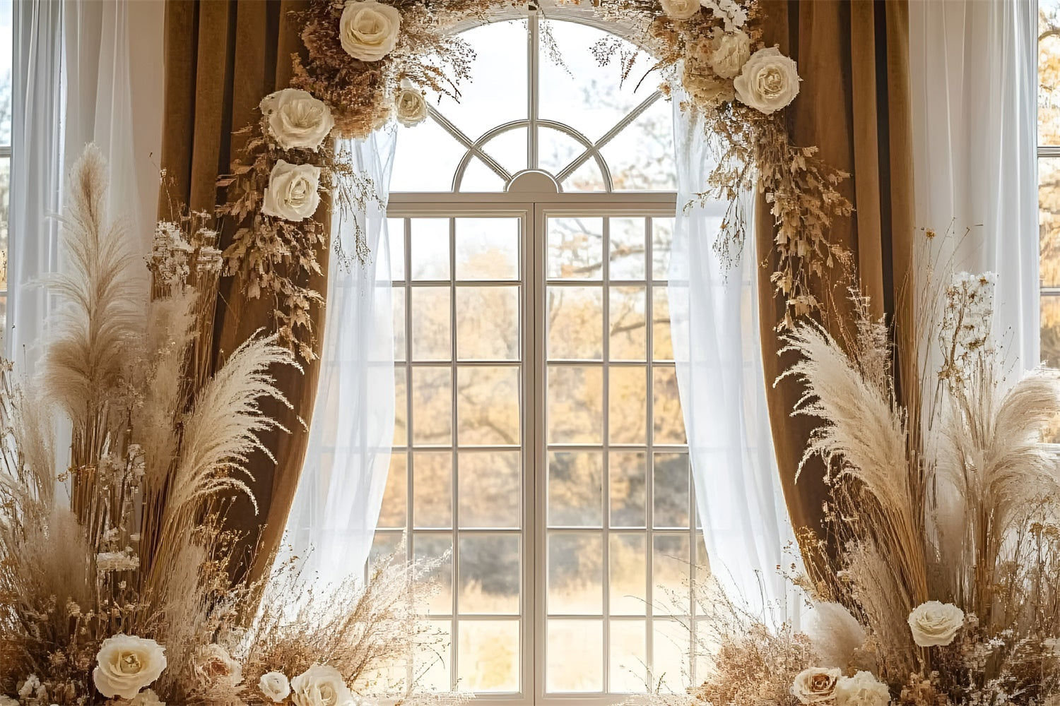Toiles de Fond pour la Fête des Mères Arche de Roses Blanches Élégante GQ2-120