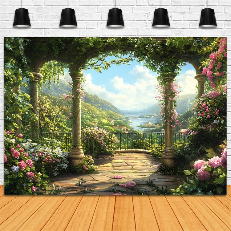 Toiles de Fond Fête des Mères Arche Florale Verdoyante Montagne GQ2-150