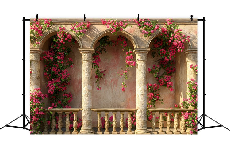 Toiles de Fond pour la Fête des Mères Colonnes en Pierre Florales Roses GQ2-153