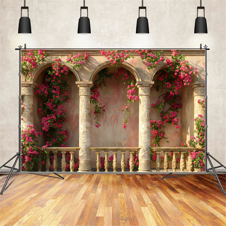 Toiles de Fond pour la Fête des Mères Colonnes en Pierre Florales Roses GQ2-153