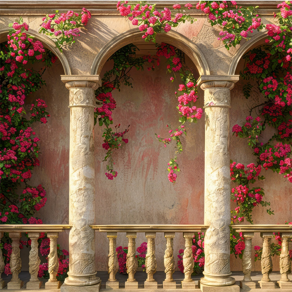 Toiles de Fond pour la Fête des Mères Colonnes en Pierre Florales Roses GQ2-153