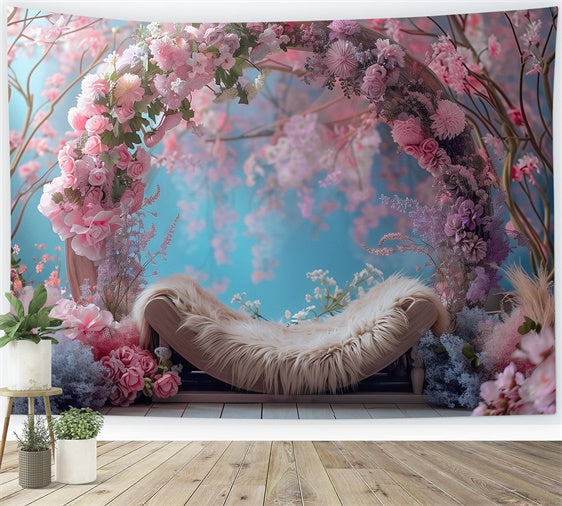 Toiles de Fond pour la Fête des Mères Arche de Fleurs Rose Romantique GQ2-156