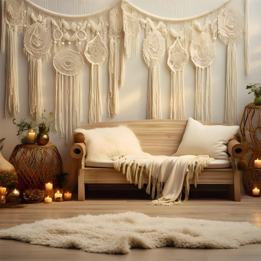 Toile de Fond Boheme Macramé Élégant Lumière Chaude GQ2-17