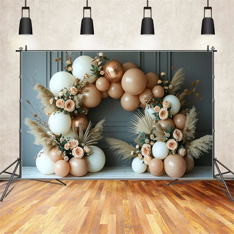 Toile de Fond Boho Arc Ballons Floral Romantique GQ2-23