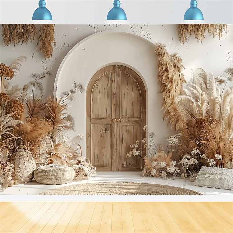 Toile de Fond Boho Idées Porte Bois Pampas Chaud GQ2-24