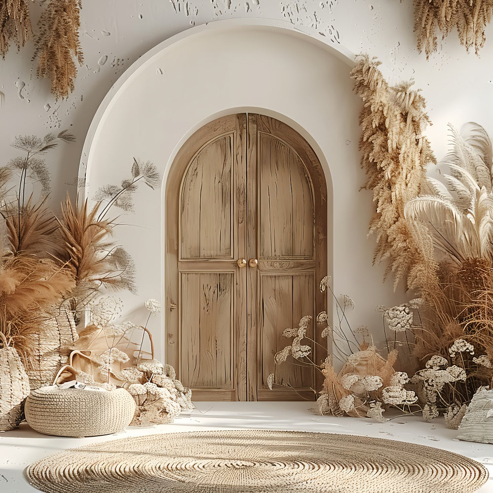 Toile de Fond Boho Idées Porte Bois Pampas Chaud GQ2-24