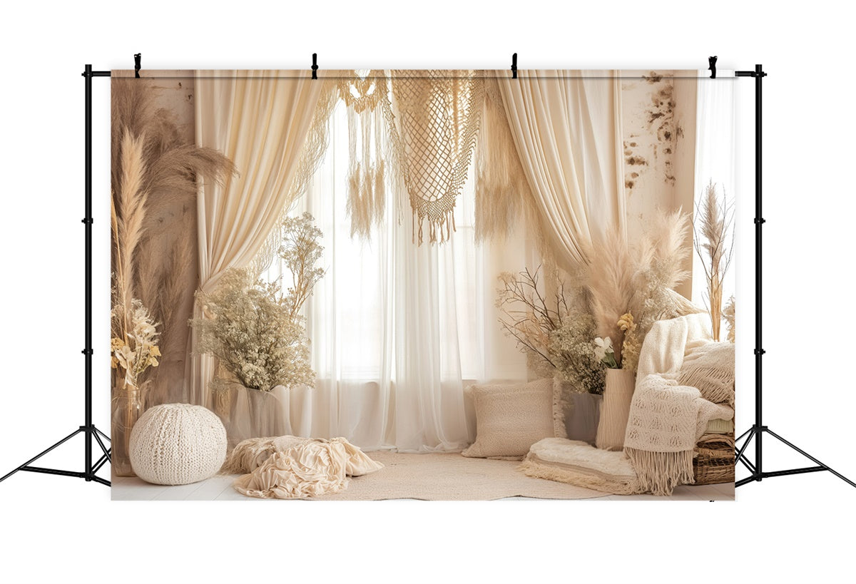 Toile de Fond Boheme Rideau Crème Macramé Beige GQ2-26