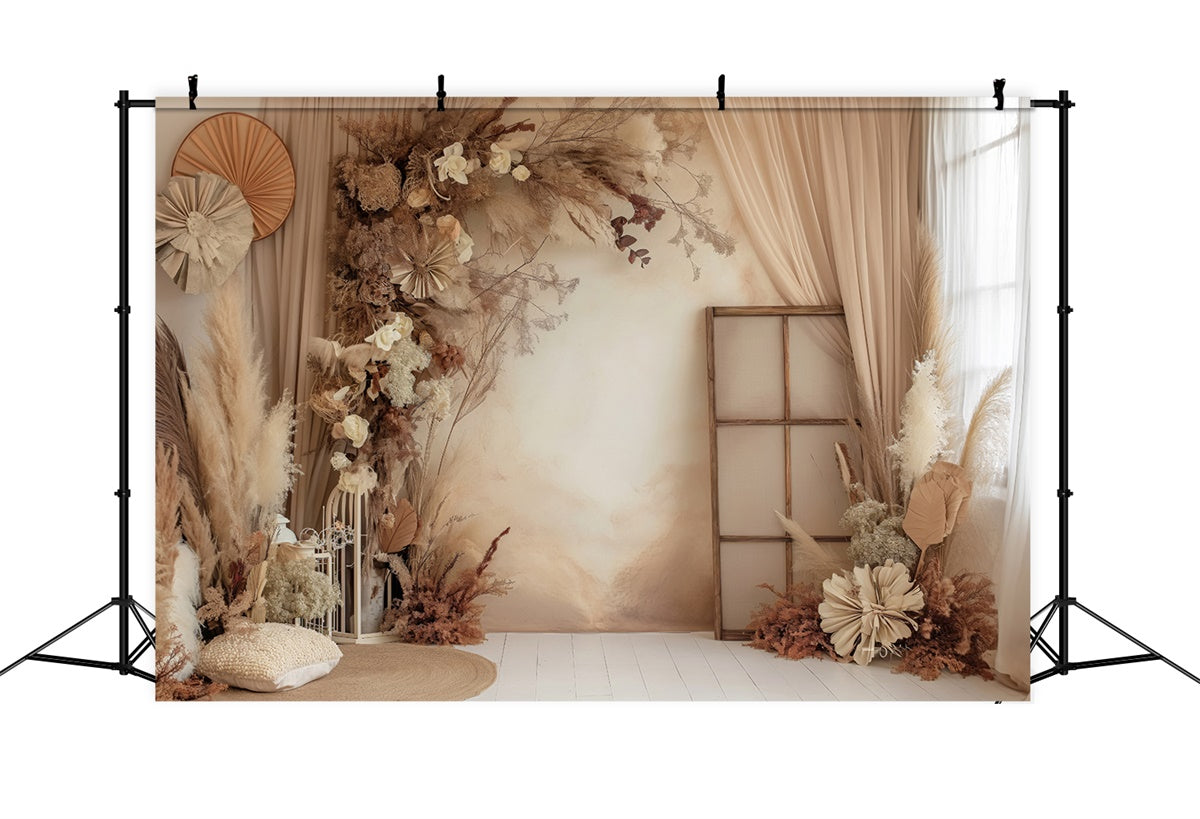 Toile de Fond Boho Photo Pampas Floral Beige Chaud GQ2-28