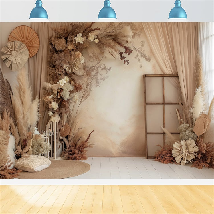 Toile de Fond Boho Photo Pampas Floral Beige Chaud GQ2-28