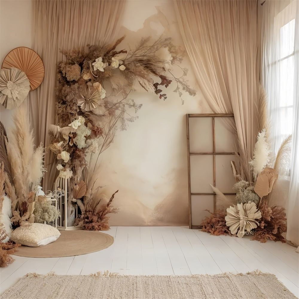 Toile de Fond Boho Photo Pampas Floral Beige Chaud GQ2-28