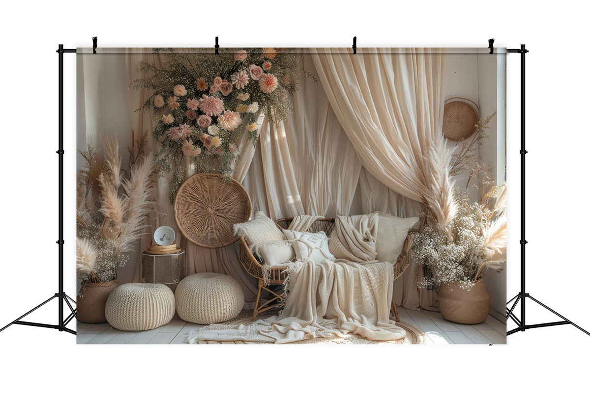 Toile de Fond Boho Arcs Pampas Floral Beige Rêveur GQ2-29