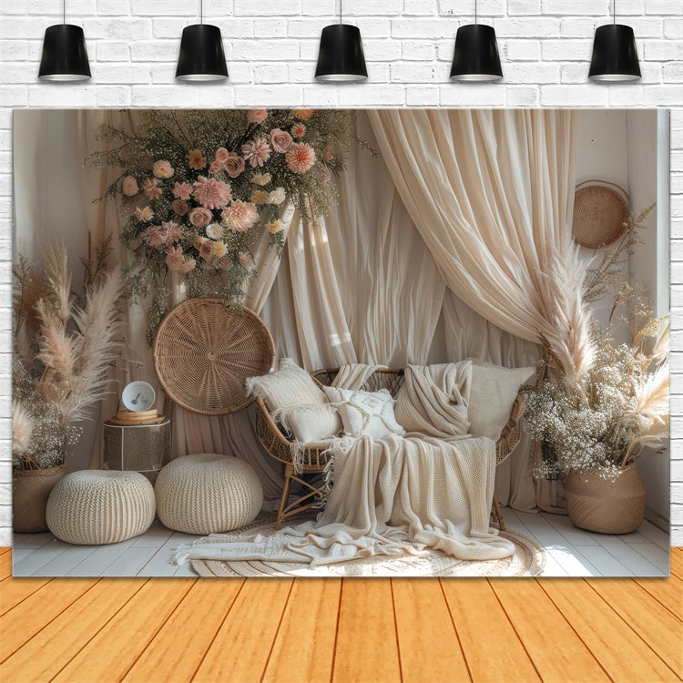 Toile de Fond Boho Arcs Pampas Floral Beige Rêveur GQ2-29