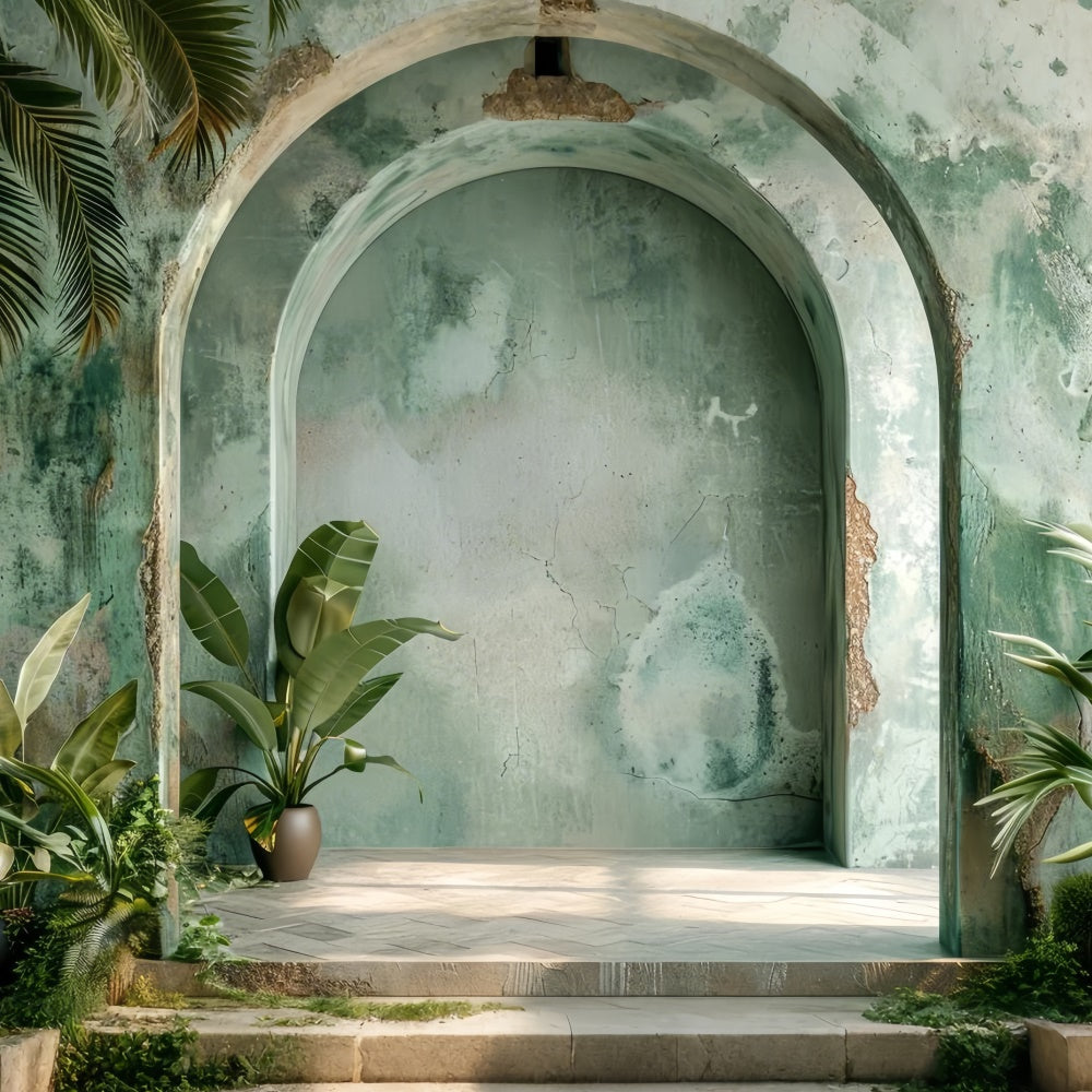 Toile de Fond Boho Archway Vert Plantes Tropicales GQ2-33