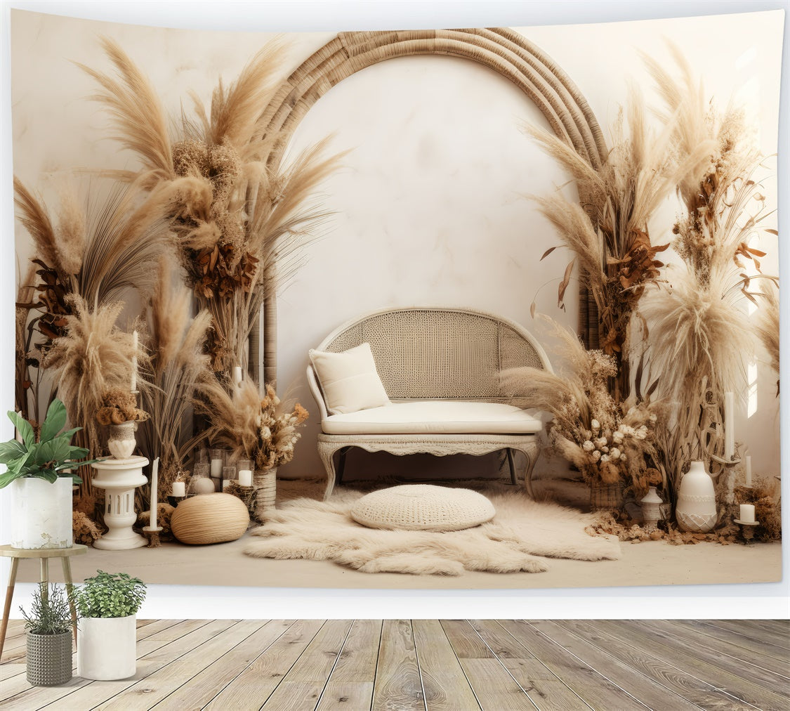Toile de Fond Boheme Pampas Vintage Bougie Photographie GQ2-34