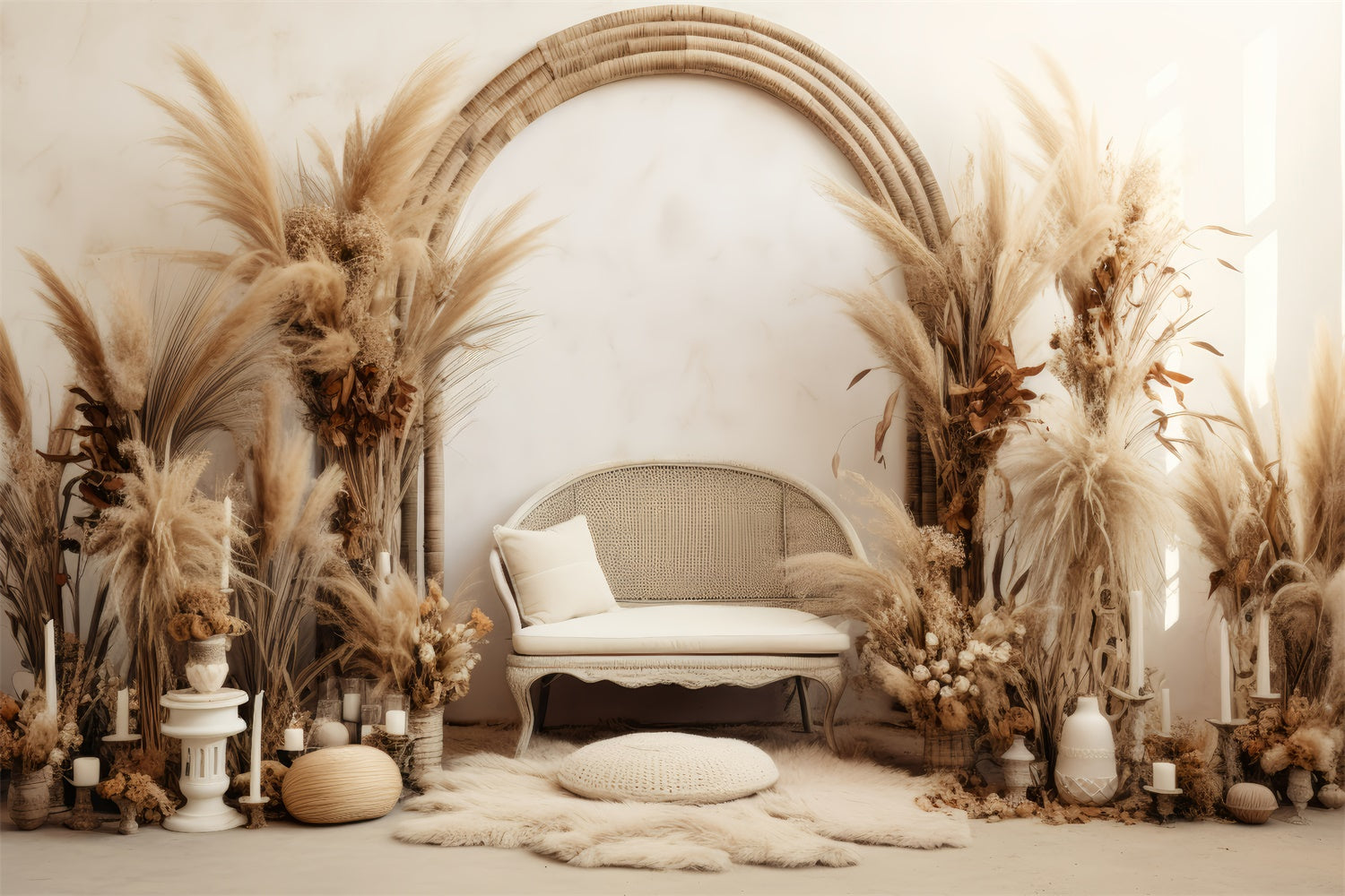 Toile de Fond Boheme Pampas Vintage Bougie Photographie GQ2-34
