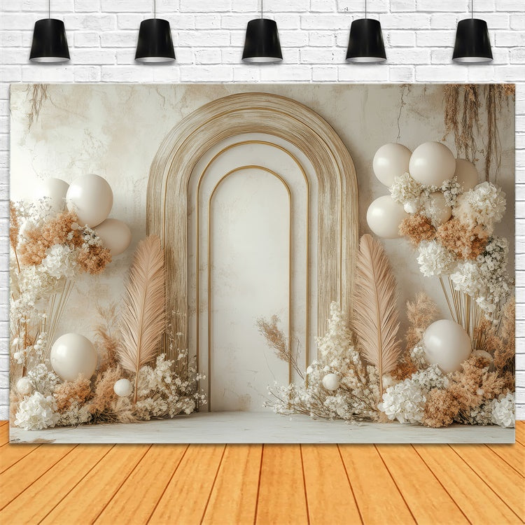 Toile de Fond Boho Arc Ballons Fleurs Séchées GQ2-56