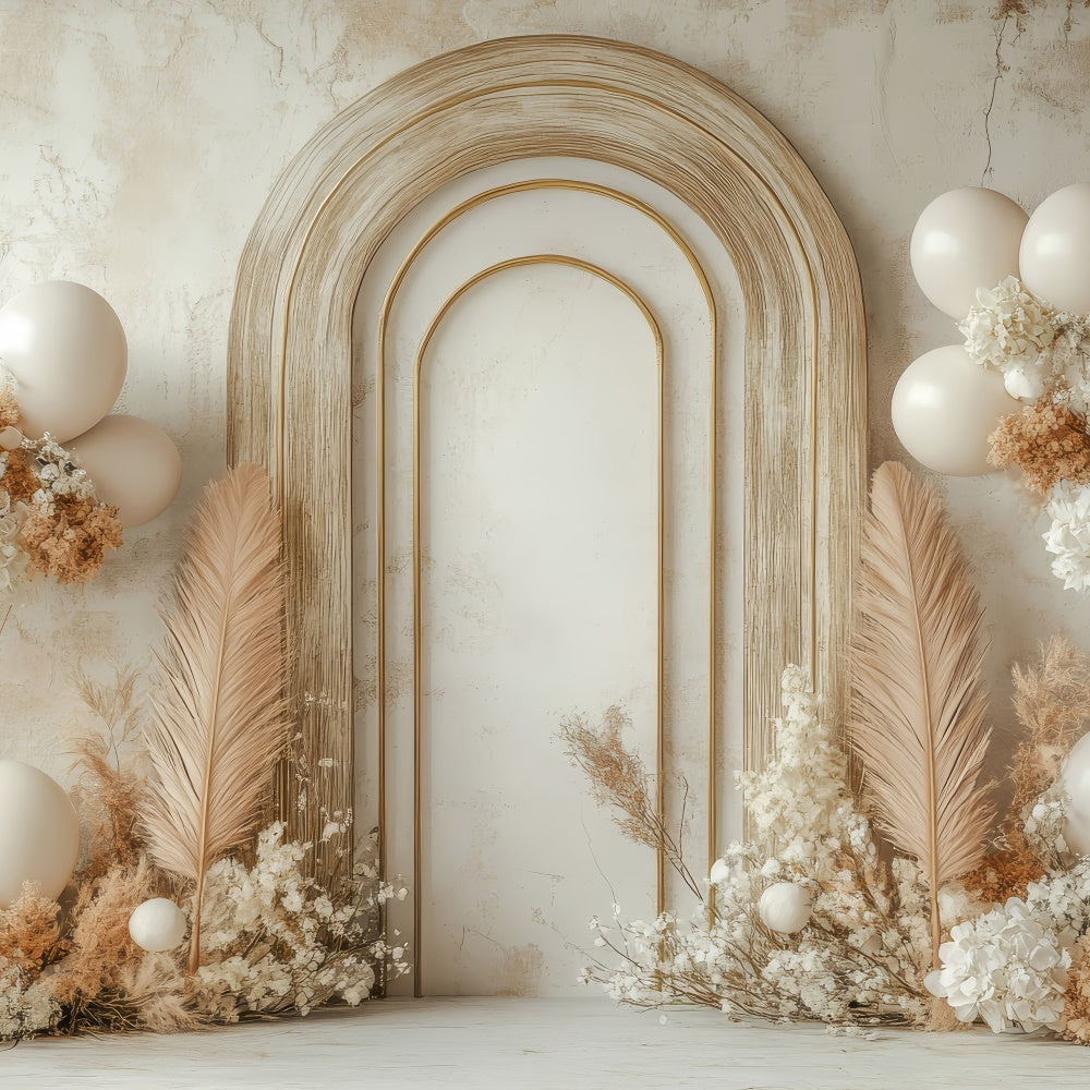 Toile de Fond Boho Arc Ballons Fleurs Séchées GQ2-56