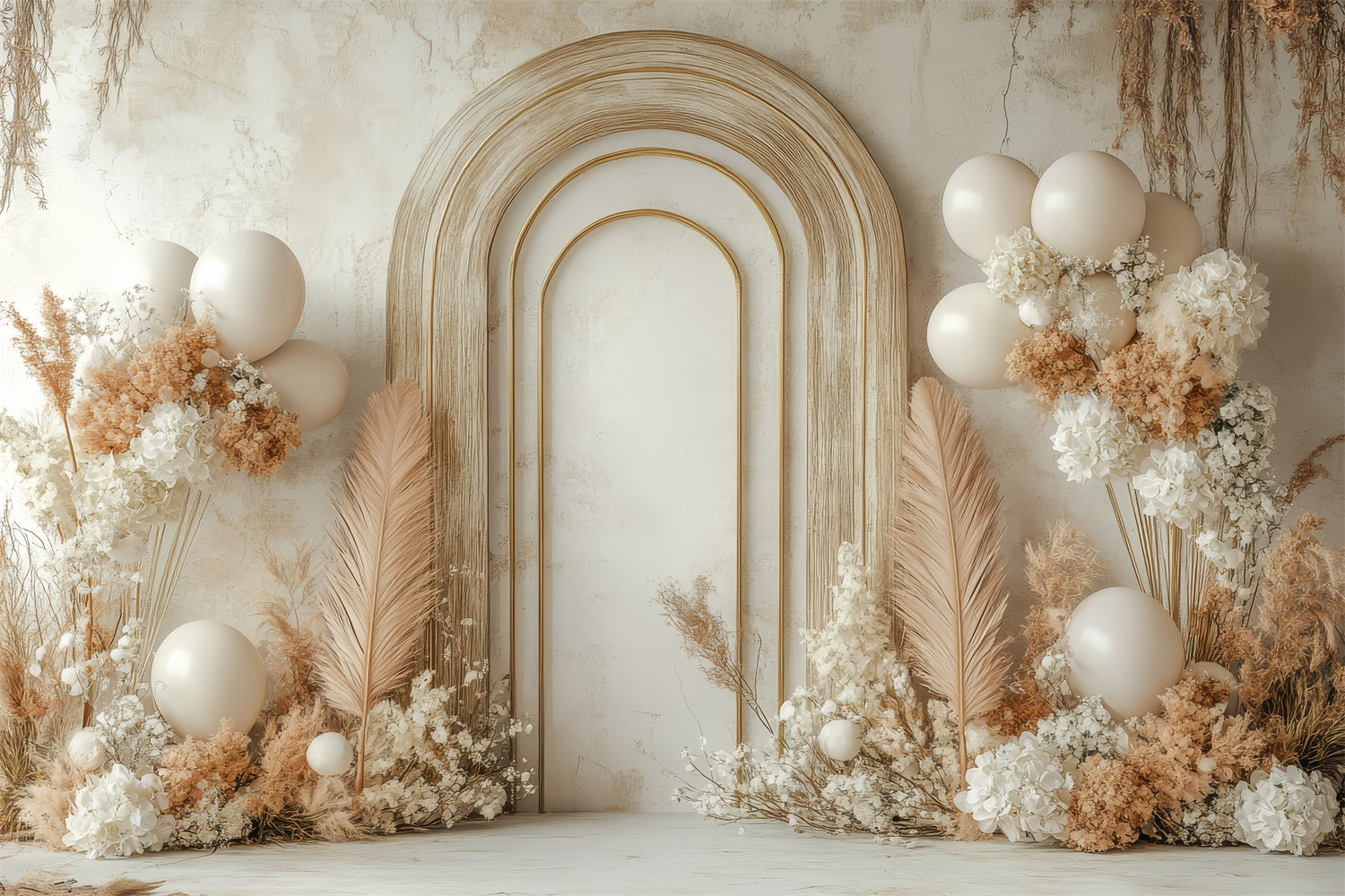 Toile de Fond Boho Arc Ballons Fleurs Séchées GQ2-56