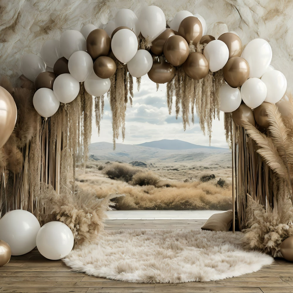 Toile de Fond Boho Arc Pampas Fleurs Photographie GQ2-58
